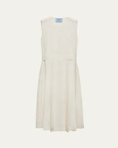 Prada Sleeveless Pleated Ponge Silk Midi Dress