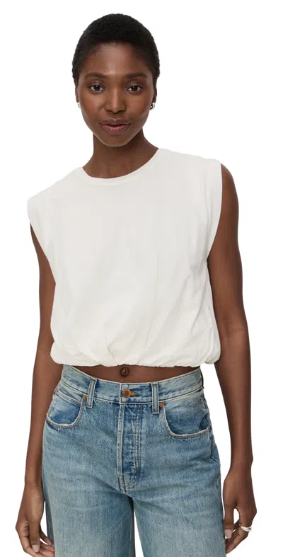 Good American Womens Cloud White001 Sleeveless Puffball Cotton And Linen Top Xs