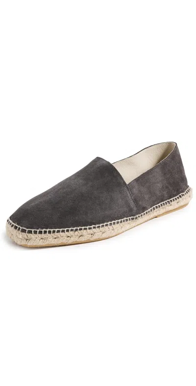 Manebi Suede Square Toe Espadrilles Suede Carbon Grey