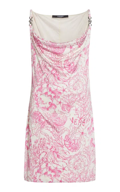 Versace Printed Barocco Knee Length Dress With Metal Embellishments In Pink