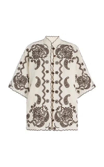 Zimmermann Ascension Leather-trimmed Broderie Anglaise Linen Shirt