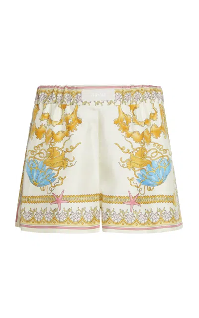 Versace Multicolor Shorts With Elastic Waist And All-over Underwater Barocco Print In Silk Woman