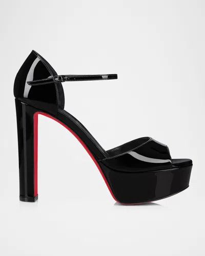 Christian Louboutin Sandaloo 130 Mirrored-leather Platform Sandals In Black