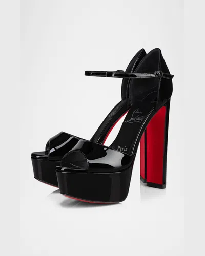 Christian Louboutin Sandaloo 130 Mirrored-leather Platform Sandals In Black