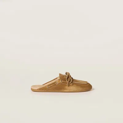 Miu Miu Faded Suede Mules In Gold