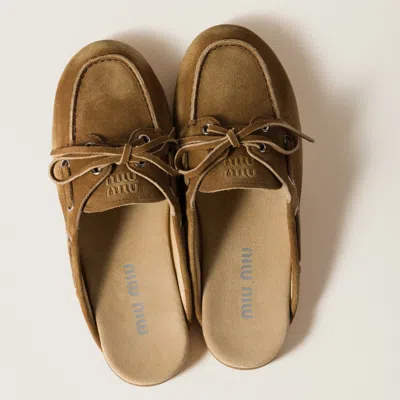 Miu Miu Faded Suede Mules In Gold