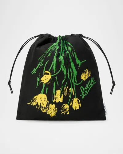 Loewe X Paula's Ibiza Small Tulip Drawstring Pouch Bag In Cotton And Linen