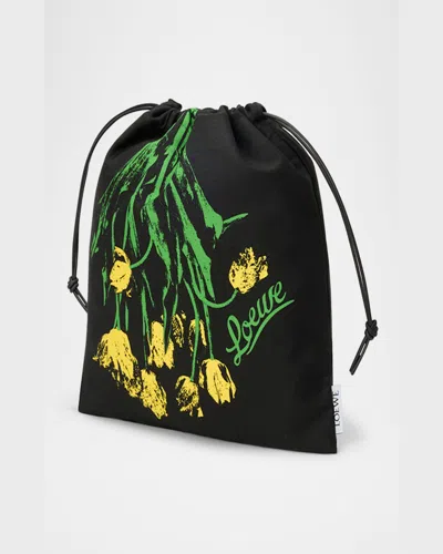 Loewe X Paula's Ibiza Small Tulip Drawstring Pouch Bag In Cotton And Linen