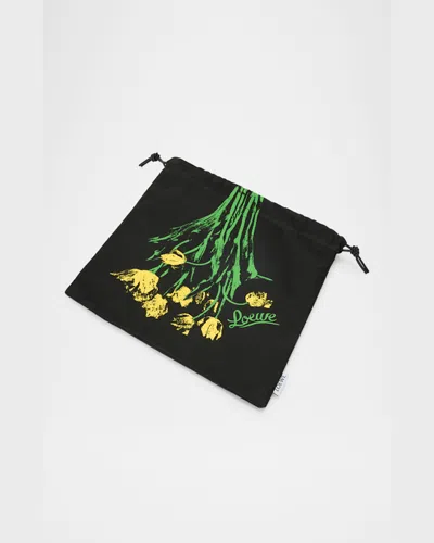Loewe X Paula's Ibiza Small Tulip Drawstring Pouch Bag In Cotton And Linen