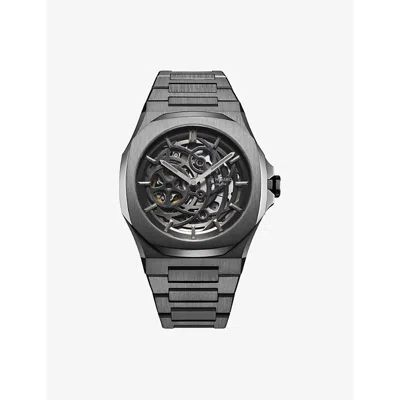 D1 Milano Gun Skeleton Bracelet 41.5mm Stainless Steel Mechanical Watch In Gun Metal
