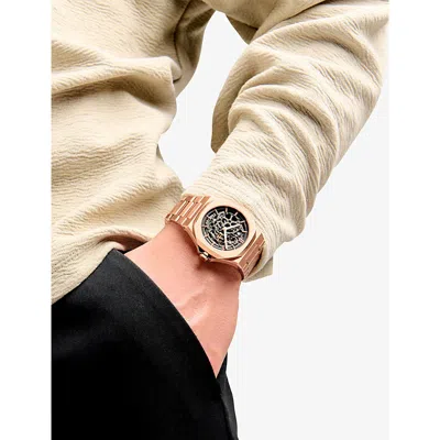 D1 Milano Rose Gold Skeleton Bracelet 41.5mm Rose-gold Stainless Steel Mechanical Watch In Black