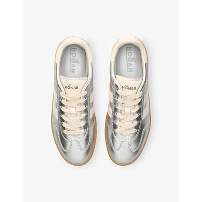 Hogan Cool Metallic Leather Sneakers In Silver
