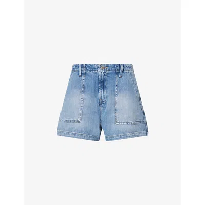 Good American Womens Drawstring Patch-pockets Denim-blend Shorts Indigo786