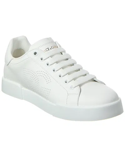 Dolce & Gabbana Portofino Low-top Leather Sneakers With Lateral Monogram In Neutral