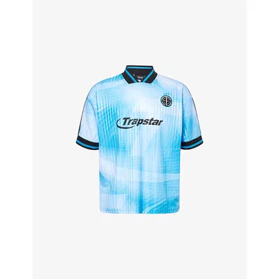 Trapstar Mens Blue White Hyperdrive Graphic-print Woven Top