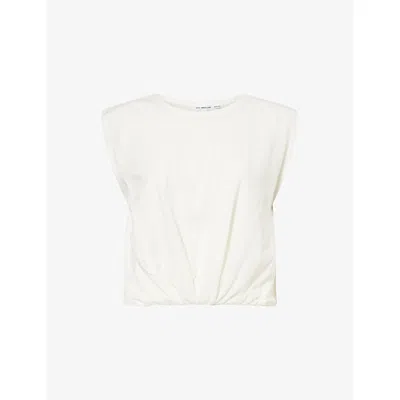 Good American Womens Cloud White001 Sleeveless Puffball Cotton And Linen Top Xs