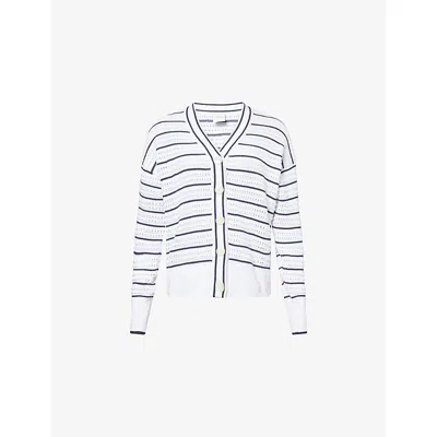 Varley Antonia Relaxed Cardigan In White Blue Nights