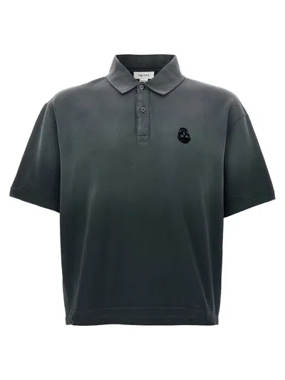 Alexander Mcqueen Faded Effect Black Polo Shirt In Cotton In Gray