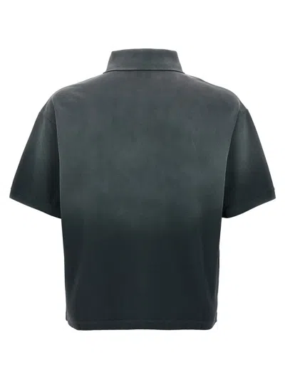 Alexander Mcqueen Faded Effect Black Polo Shirt In Cotton In Gray