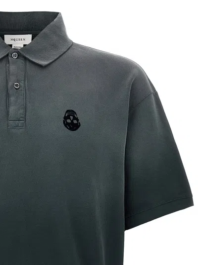Alexander Mcqueen Faded Effect Black Polo Shirt In Cotton In Gray