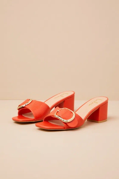 Lulus Franette Coral Snake-embossed Low Heel Buckle Slide Sandals In Multi