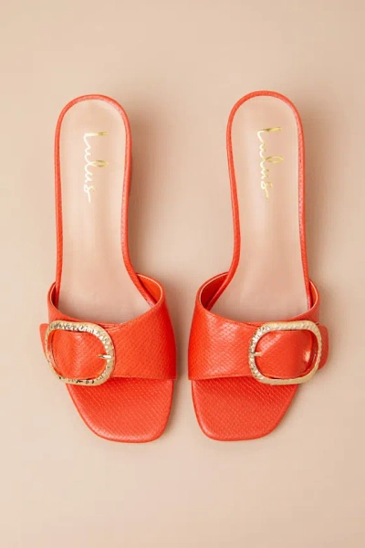 Lulus Franette Coral Snake-embossed Low Heel Buckle Slide Sandals In Multi