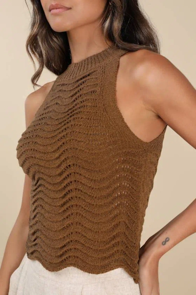 Lulus Calee Brown Pierced Knit Sleeveless Sweater Top