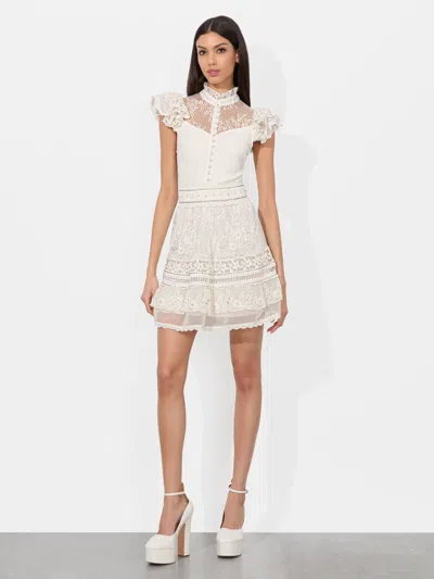 Alice And Olivia Vernita Embroidered Mock Neck Sweater In White