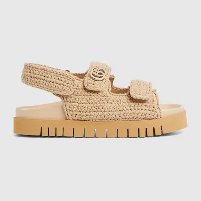 Gucci Women Beige Crochet Sandals In Neutral