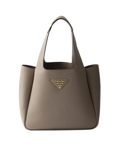 Prada Small Leather Tote Bag In Neutral