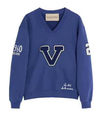 Valentino Blue Cotton "v" College Sweatshirt
