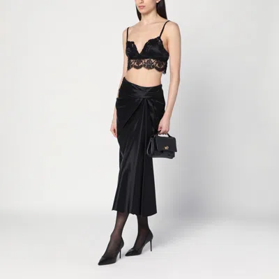Balenciaga Asymmetric Frayed Gathered Draped Satin Midi Skirt