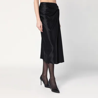 Balenciaga Asymmetric Frayed Gathered Draped Satin Midi Skirt
