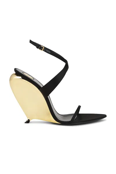 Saint Laurent Women Tallulah 110 Satin Sandals With Sculptural Wedge Heel In Multi
