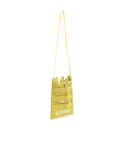 Loewe Raffia Drawstring Shoulder Bag In Yellow