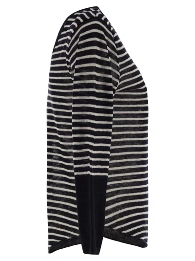 Majestic Filatures Striped Linen Boat Neck T-shirt In Black