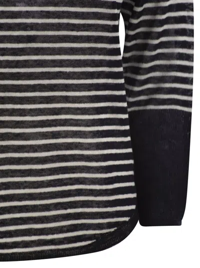 Majestic Filatures Striped Linen Boat Neck T-shirt In Black