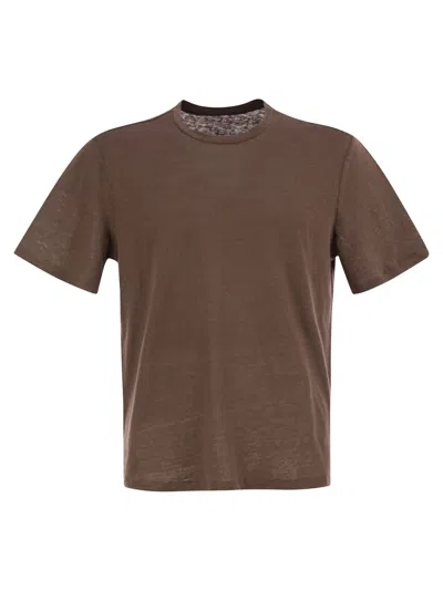 Majestic Crew-neck And Short-sleeved T-shirt In Linen