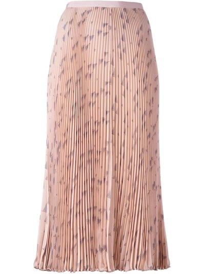 Valentino Triangle-print Silk Crepe De Chine Pleated Skirt In Pink