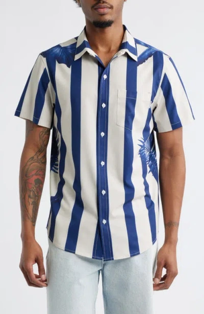 Mavrans Weekend Blue Stripe Short Sleeve Performance Button-up Shirt