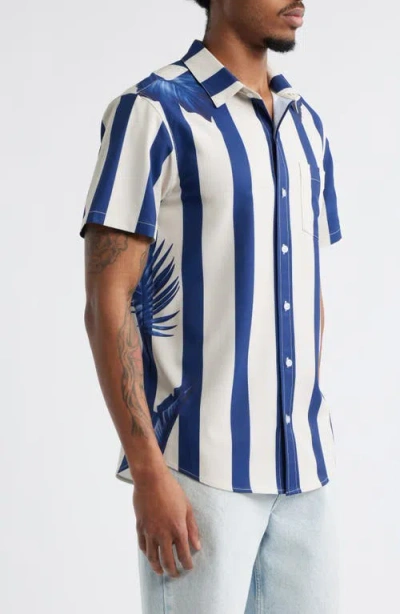 Mavrans Weekend Blue Stripe Short Sleeve Performance Button-up Shirt