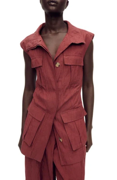 Mango Wrinkled Effect Suit Vest With Pockets Wine