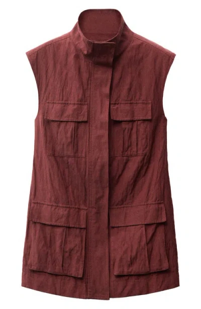 Mango Wrinkled Effect Suit Vest With Pockets Wine