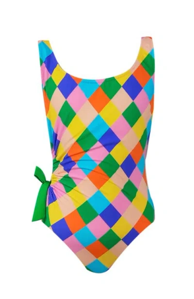 Nessi Byrd Kids' Cube Pattern Multicolor One-piece Swimsuit