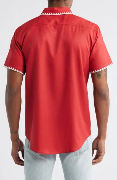 Mavrans Weekend Crochet Trim Short Sleeve Performance Button-up Shirt