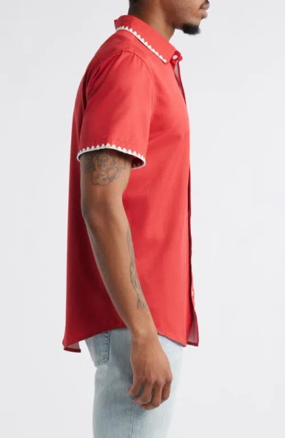 Mavrans Weekend Crochet Trim Short Sleeve Performance Button-up Shirt