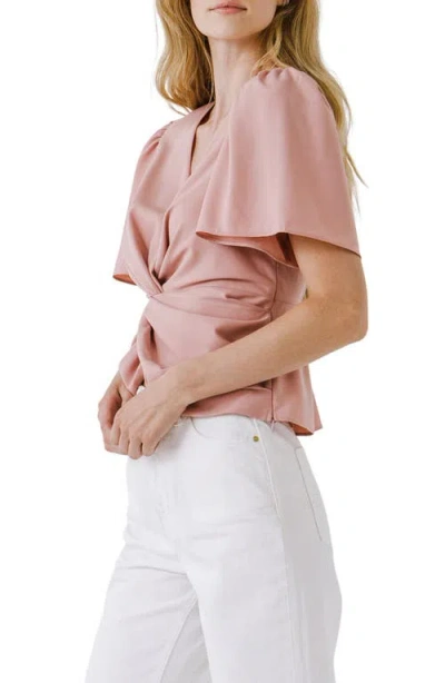Endless Rose Twist Front Ruffle Sleeve Blouse