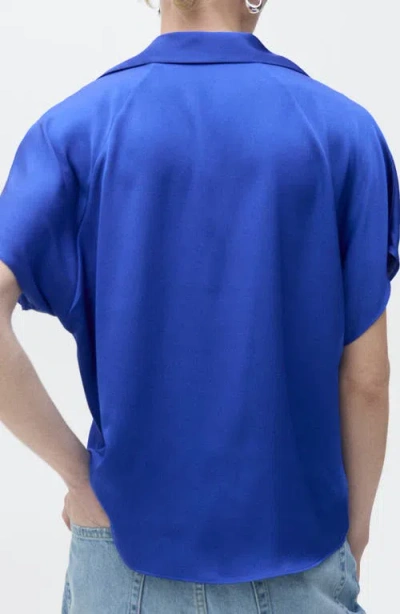 Mango Short Sleeve Satin Button-up Shirt