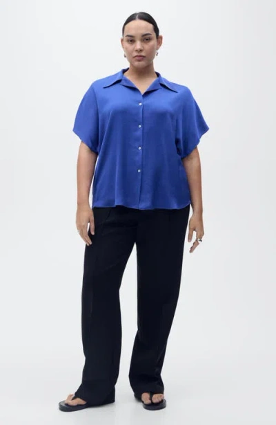 Mango Short Sleeve Satin Button-up Shirt