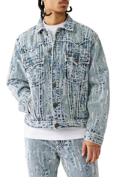 True Religion Men's Ultra Distressed Rope Stitch Trucker Jacket